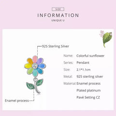 Colorful Sunflower 925 Silver Charm - White