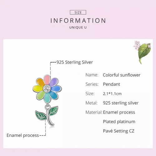 Colorful Sunflower 925 Silver Charm - White