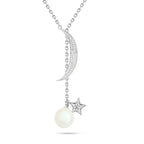 Crescent and Star 925 Silver Necklace - White - NECKLACES