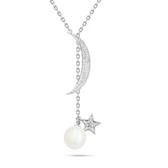 Crescent and Star 925 Silver Necklace - White - NECKLACES