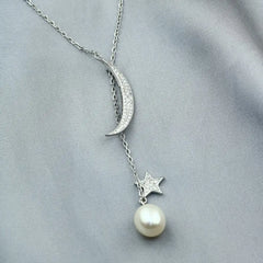 Crescent and Star 925 Silver Necklace - White - NECKLACES