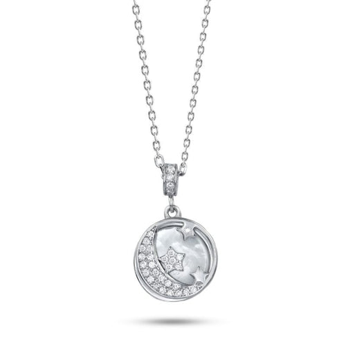 Crescent and Stars 925 Silver Necklace - fathyibrahim