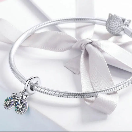 Crystal Bicycle 925 Silver Charm - Multi Color