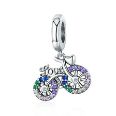 Crystal Bicycle 925 Silver Charm - Multi Color