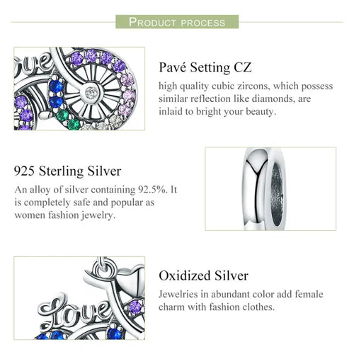 Crystal Bicycle 925 Silver Charm - Multi Color