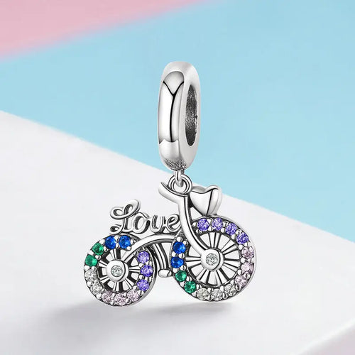 Crystal Bicycle 925 Silver Charm - Multi Color