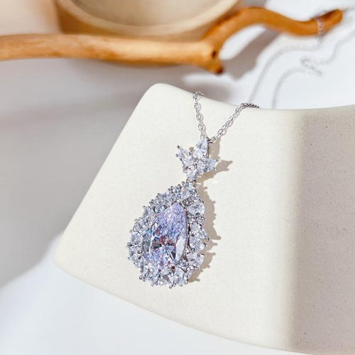 Crystal Drop- 925 Sterling Silver Necklace - Transparent
