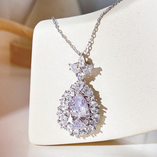 Crystal Drop- 925 Sterling Silver Necklace - Transparent