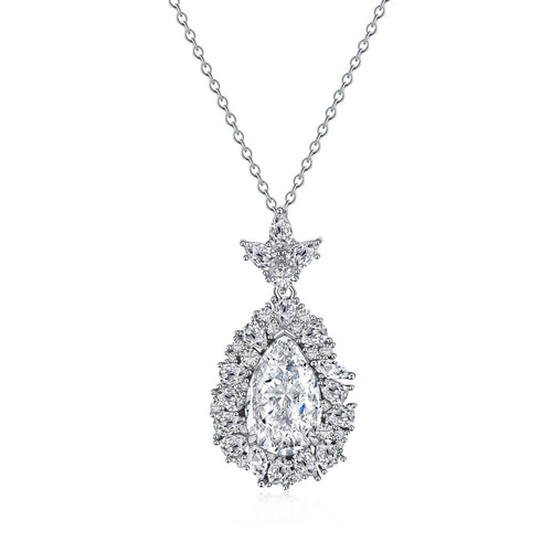 Crystal Drop- 925 Sterling Silver Necklace - Transparent