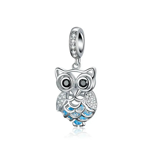 Crystal Owl 925 Silver Charm Pendant - Multi Color