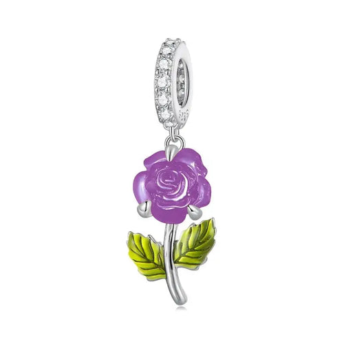 Crystal Rose 925 Silver Charm - Multi Color