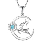 Cute Deer 925 Silver Necklace - Aquamarine - NECKLACES