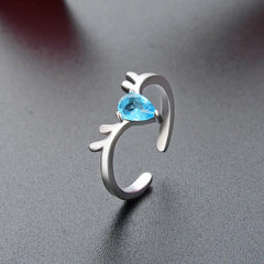 Deer Antlers 925 Silver Ring - Light-Blue