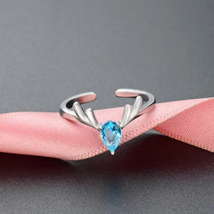 Deer Antlers 925 Silver Ring - Light-Blue