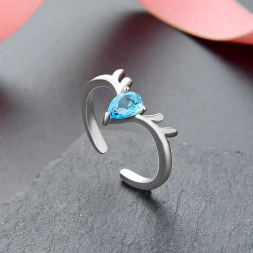 Deer Antlers 925 Silver Ring - Light-Blue
