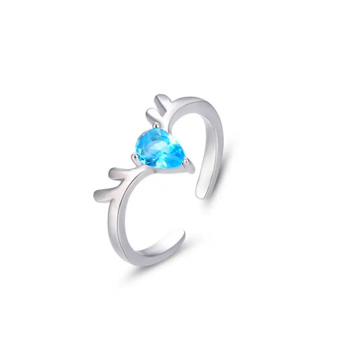 Deer Antlers 925 Silver Ring - Light-Blue