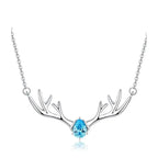 Deer Antlers with light blue stone - 925 Silver Necklace - Aquamarine - NECKLACES