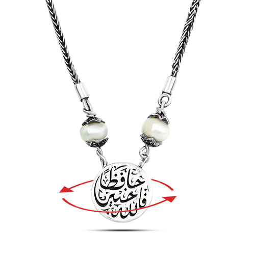 Double-Faced 925 Silver Arabic Necklace with Pearl Stone - White