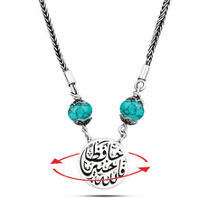Double-Faced 925 Silver Arabic Necklace with Turquoise Stone - Turquoise