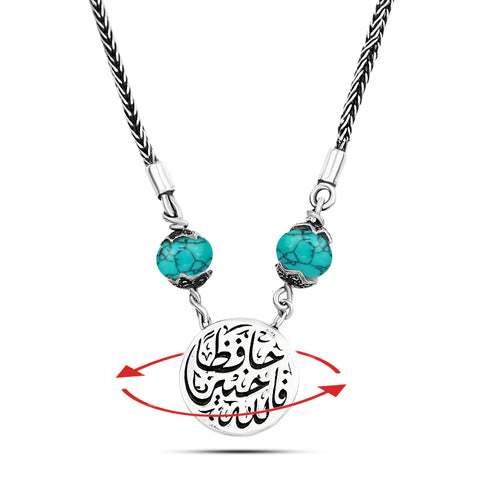 Double-Faced 925 Silver Arabic Necklace with Turquoise Stone - Turquoise