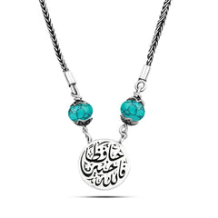 Double-Faced 925 Silver Arabic Necklace with Turquoise Stone - Turquoise