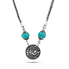 Double-Faced 925 Silver Arabic Necklace with Turquoise Stone - Turquoise