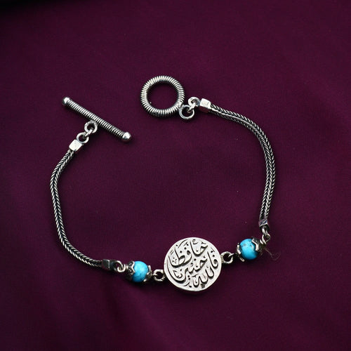 Double-Faced 925 Silver Women Bracelet Crowned with Turquoise Stone - fathyibrahim