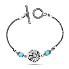 Double-Faced 925 Silver Women Bracelet Crowned with Turquoise Stone - fathyibrahim