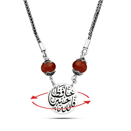 Double-Faced 925 Silver Women Necklace Crowned with an Agate Stone, Egyptian Handmade - fathyibrahim
