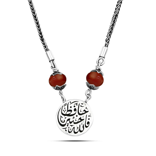 Double-Faced 925 Silver Women Necklace Crowned with an Agate Stone, Egyptian Handmade - fathyibrahim