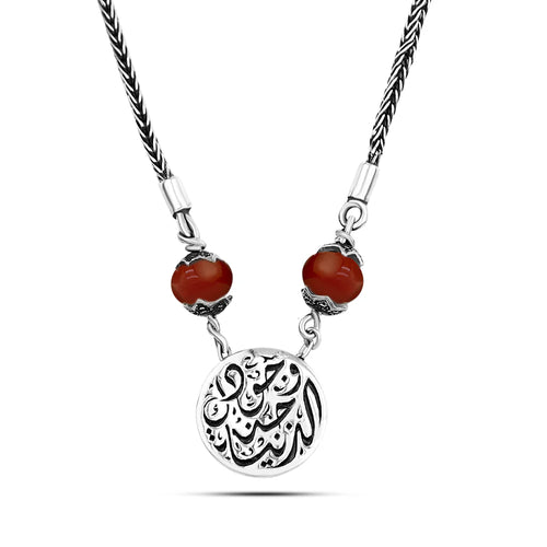 Double-sided Arabic necklace with Agate Stone - 925 silver - Brown