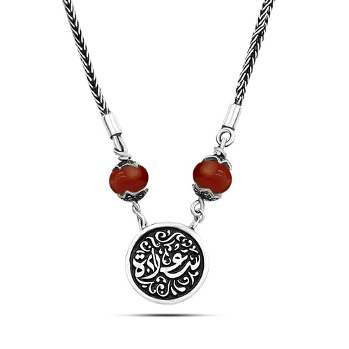 Double-sided Arabic necklace with Agate Stone - 925 silver - Brown