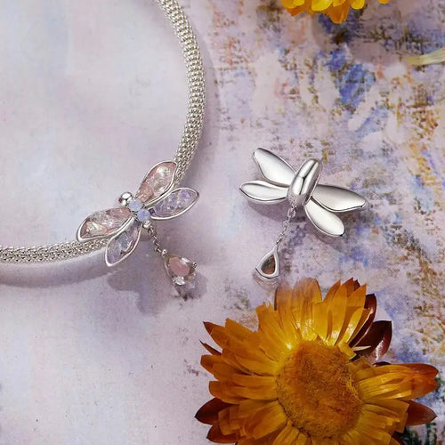 Dragonfly Charm - 925 Sterling Silver - Multi Color
