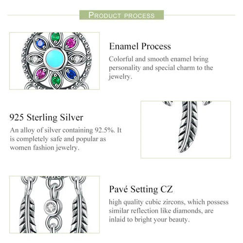 Dream Catcher 925 Silver Charm - Multi Color