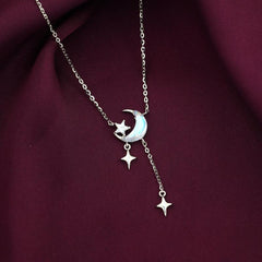 Drop Crescent and Stars 925 Silver Necklace - Multi Color - NECKLACES