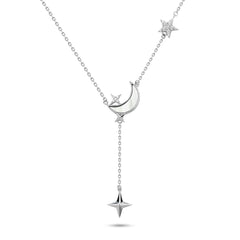 Drop Crescent and Stars 925 Silver Necklace - Multi Color - NECKLACES