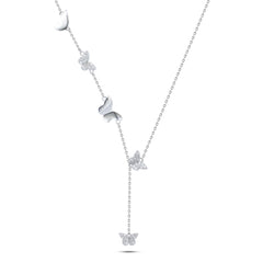 Drop with Butterflies 925 Silver Necklace - NECKLACES