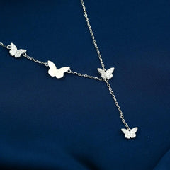 Drop with Butterflies 925 Silver Necklace - NECKLACES