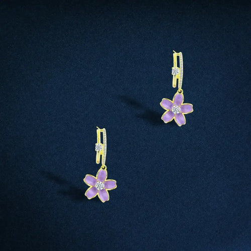 Earring With a beautiful flower design 925 Sterling Silver - Yellow