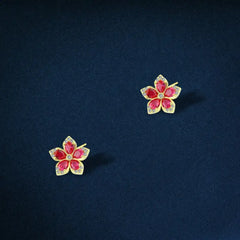Earrings with an elegant flower design 925 Sterling Silver - Red