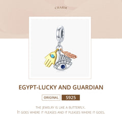 Egypt-Guardian Lucky Hand Evil Eye Feathers Colorful 925 Silver Charm - fathyibrahim