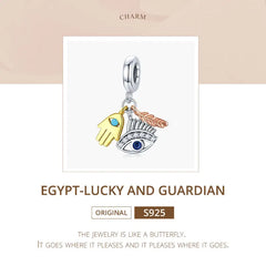 Egypt-Guardian Lucky Hand Evil Eye Feathers Colorful 925 Silver Charm - Multi Color