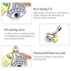 Egypt-Guardian Lucky Hand Evil Eye Feathers Colorful 925 Silver Charm - fathyibrahim