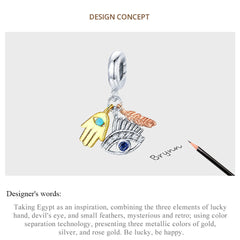 Egypt-Guardian Lucky Hand Evil Eye Feathers Colorful 925 Silver Charm - fathyibrahim