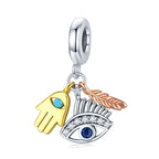 Egypt-Guardian Lucky Hand Evil Eye Feathers Colorful 925 Silver Charm - fathyibrahim