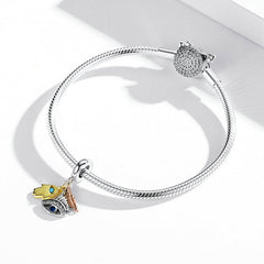 Egypt-Guardian Lucky Hand Evil Eye Feathers Colorful 925 Silver Charm - fathyibrahim