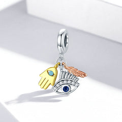Egypt-Guardian Lucky Hand Evil Eye Feathers Colorful 925 Silver Charm - fathyibrahim