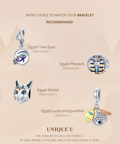 Egypt-Guardian Lucky Hand Evil Eye Feathers Colorful 925 Silver Charm - fathyibrahim