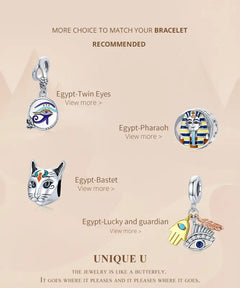 Egypt-Guardian Lucky Hand Evil Eye Feathers Colorful 925 Silver Charm - Multi Color