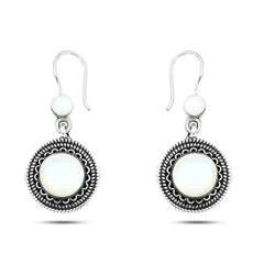 Egyptian Silver Earrings Crowned with a Pearl Stone - 925 silver - White